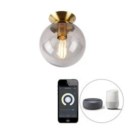 Billig 😉 QAZQA Smart plafondlamp messing met smoke glas incl. Wifi ST64 - Pallon ✨