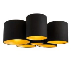 Großhandel 🤩 QAZQA Plafondlamp zwart met gouden binnenkant 6-lichts - Multidrum ⌛ -Deckenleuchten Verkaufs-Shop 6654 105737 6