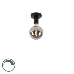 Schlussverkauf 👏 QAZQA Design Deckenleuchte schwarz mit G125 Rauchglas - Facile 🔥