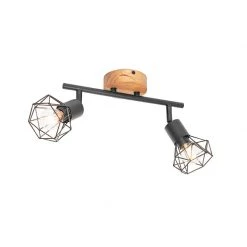 Coupon ⌛ QAZQA Spot zwart met hout draai- en kantelbaar 2-lichts - Mosh 💯 -Deckenleuchten Verkaufs-Shop 6689 105638 7