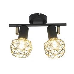 Aktion ❤️ QAZQA Design Spot schwarz mit Gold 2-Licht - Mesh ✔️ -Deckenleuchten Verkaufs-Shop 6714 102188 2