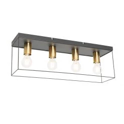 Bester Verkauf 👍 QAZQA Minimalistische plafondlamp zwart met goud 4-lichts - Kodi 🛒