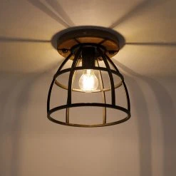 Schlussverkauf 🔔 QAZQA Intelligente Deckenleuchte schwarz mit Holz inkl. WiFi E27 - Arthur 🌟 -Deckenleuchten Verkaufs-Shop 6732 103580 18