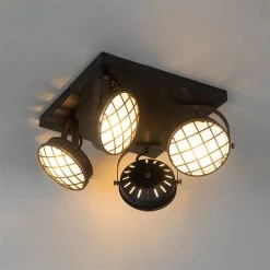 Brandneu ✔️ QAZQA Vintage Deckenlampe rostbraun eckig 4-flammig - Tamina 😍 -Deckenleuchten Verkaufs-Shop 6747 104431 12