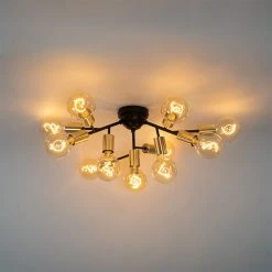 Blitzangebot ⌛ QAZQA Moderne Deckenlampe Schwarz mit Gold 12 Lichter - Juul 👏 -Deckenleuchten Verkaufs-Shop 6766 104776 10