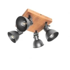 Beste Bewertungen von ⌛ QAZQA Industrie-Spot schwarz mit Holz neigbar 4-flammig - Tommy 👏 -Deckenleuchten Verkaufs-Shop 6768 105646 12