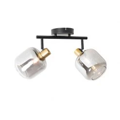 Besorgen 🌟 QAZQA Plafondspot zwart met goud met smoke glas 2-lichts - Zuzanna ✔️ -Deckenleuchten Verkaufs-Shop 6789 105502 8