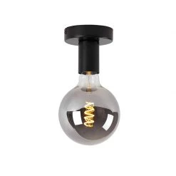 Schlussverkauf 👏 QAZQA Design Deckenleuchte schwarz mit G125 Rauchglas - Facile 🔥 -Deckenleuchten Verkaufs-Shop 6821 103600 6