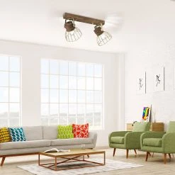 Bestpreis 🥰 Paul Neuhaus Industriële plafondspot messing met hout 2-lichts - Shanti 🌟