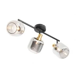 Großhandel 😀 QAZQA Plafondspot zwart met smoke glas langwerpig 3-lichts - Zuzanna 🥰 -Deckenleuchten Verkaufs-Shop 6973 105504 8