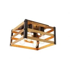 Rabatt 🥰 QAZQA Industrielle Deckenleuchte schwarz mit Holz 4-Licht - Paleta Mai ✔️