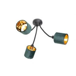 Billig 🔥 QAZQA Moderne Deckenleuchte schwarz mit Schirm grün 3-flammig - Merwe 🌟 -Deckenleuchten Verkaufs-Shop 7108 104942 2