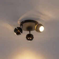 Angebote ⭐ QAZQA Moderner Spot 3-Flammig schwarz mit goldener Innenseite - Buell Deluxe 🌟 -Deckenleuchten Verkaufs-Shop 7113 97928 11