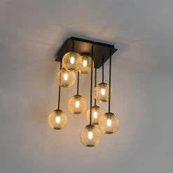 Bestes Angebot 👏 QAZQA Art Deco Deckenleuchte schwarz mit goldenen 9 Lichtern - Athens Wire ⌛ -Deckenleuchten Verkaufs-Shop 7154 103153 11