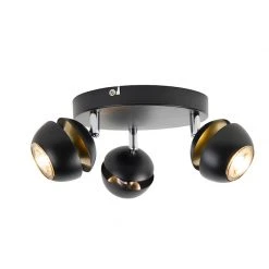 Angebote ⭐ QAZQA Moderner Spot 3-Flammig schwarz mit goldener Innenseite - Buell Deluxe 🌟 -Deckenleuchten Verkaufs-Shop 7157 97928 7