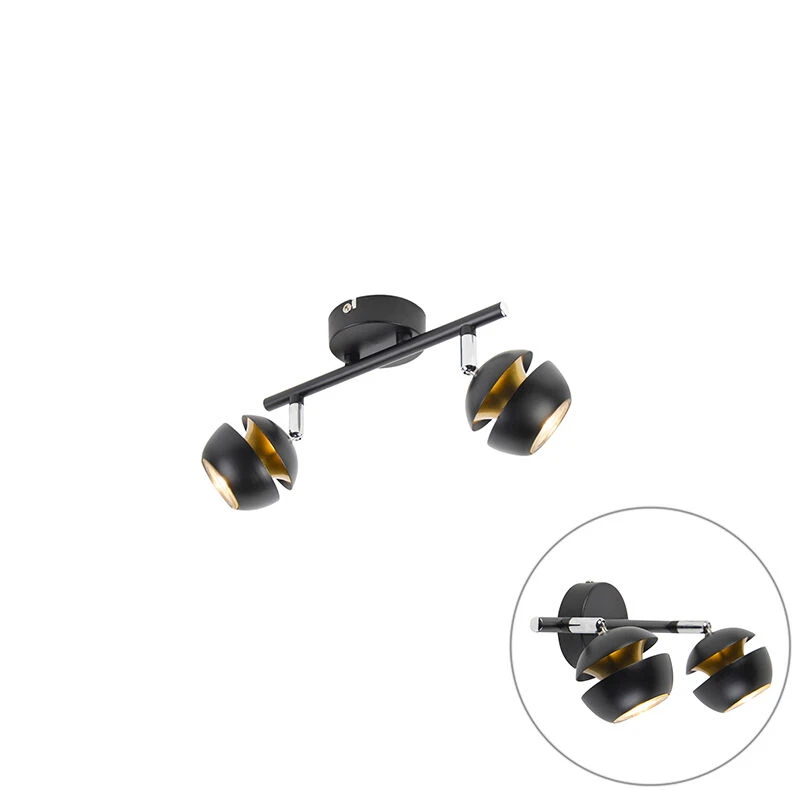 Brandneu ✔️ QAZQA Moderner Spot 2-Flammig schwarz mit goldener Innenseite - Buell Deluxe 🧨 1 Brandneu ✔️ QAZQA Moderner Spot 2-Flammig schwarz mit goldener Innenseite - Buell Deluxe 🧨