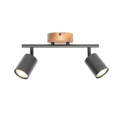 Bestpreis ✔️ QAZQA Industriële spot zwart met hout kantelbaar 2-lichts - Jeana 🌟 -Deckenleuchten Verkaufs-Shop 7168 105641 9