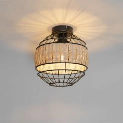 Auslauf 💯 QAZQA Oosterse plafondlamp zwart met rotan 25 cm - Emir 🧨 -Deckenleuchten Verkaufs-Shop 7210 105622 9