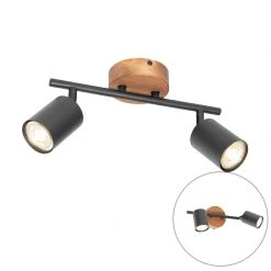 Bestpreis ✔️ QAZQA Industriële spot zwart met hout kantelbaar 2-lichts - Jeana 🌟