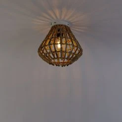 Schlussverkauf 🧨 QAZQA Ländliche Deckenlampe Bambus mit Weiß - Canna Diamond 😍 -Deckenleuchten Verkaufs-Shop 7352 104913 9