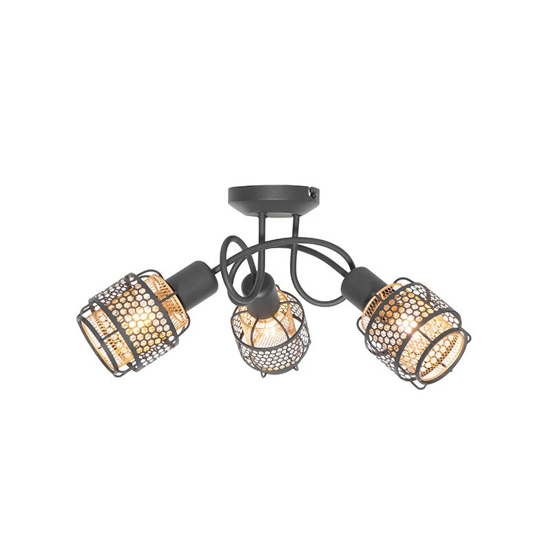 Schlussverkauf ⌛ QAZQA Design-Deckenleuchte Schwarz mit Gold 3-flammig - Noud 🌟 9 Schlussverkauf ⌛ QAZQA Design-Deckenleuchte Schwarz mit Gold 3-flammig - Noud 🌟 – Bild 9