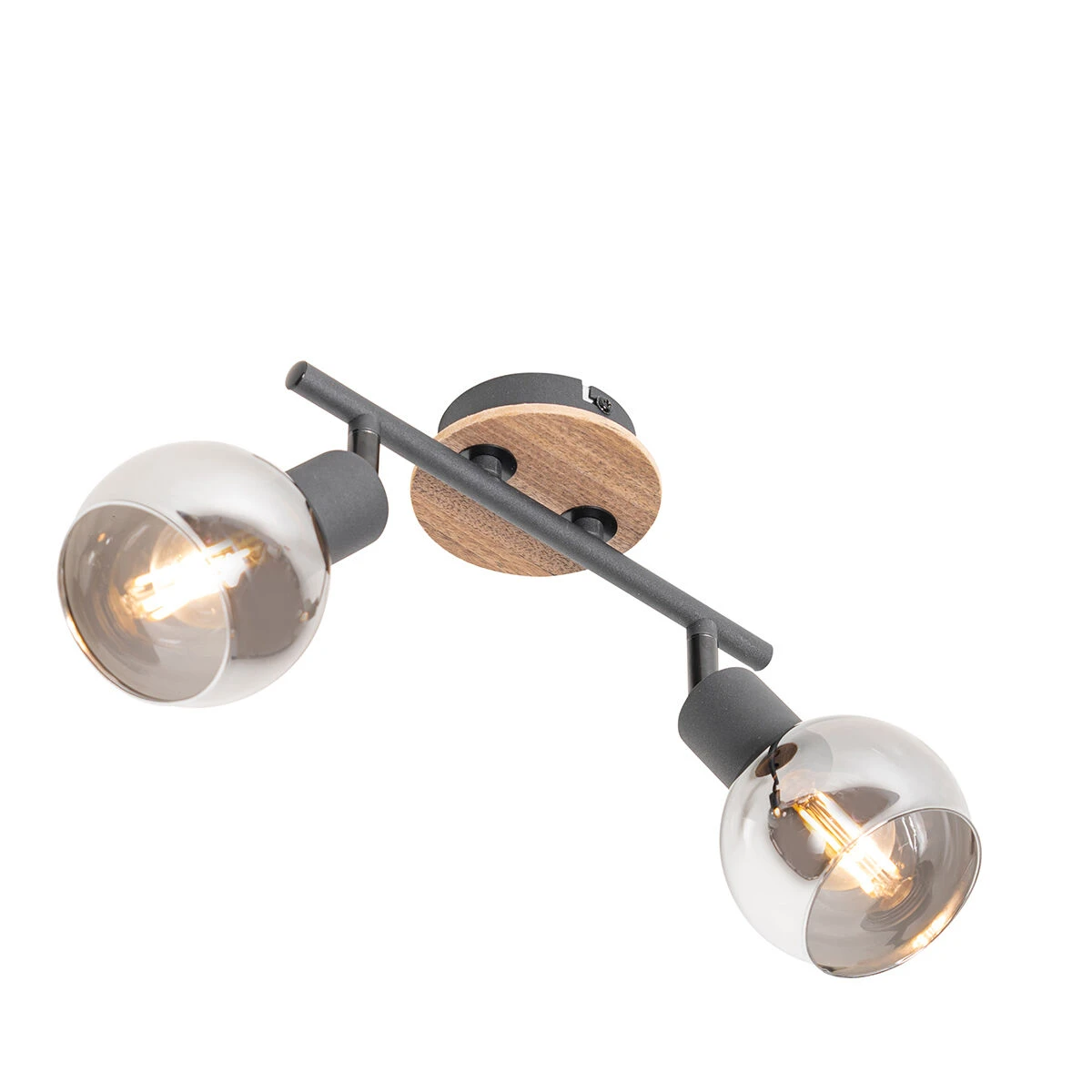 Besorgen 🔥 QAZQA Deckenleuchte schwarz mit Rauchglas und Holz 2-flammig - Vidro 👍 9 Besorgen 🔥 QAZQA Deckenleuchte schwarz mit Rauchglas und Holz 2-flammig - Vidro 👍 – Bild 9