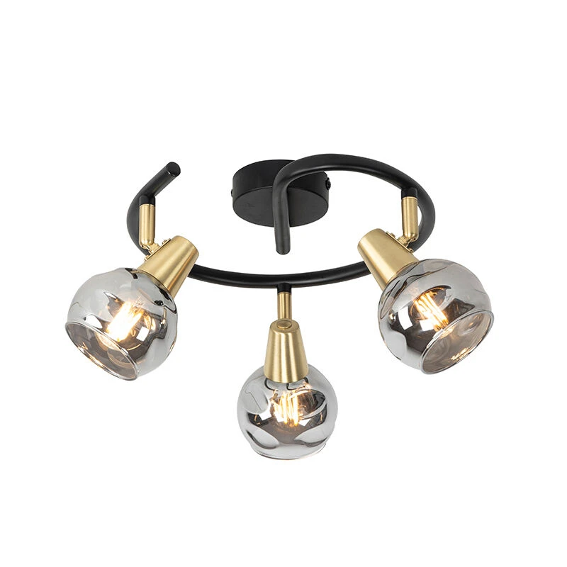 Budget 👏 QAZQA Deckenleuchte schwarz 44,5 cm mit Rauchglas 3-flammig - Vidro 🤩 7 Budget 👏 QAZQA Deckenleuchte schwarz 44,5 cm mit Rauchglas 3-flammig - Vidro 🤩 – Bild 7