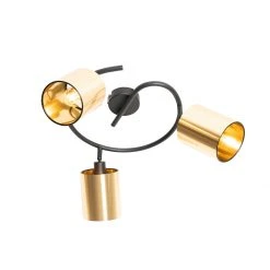 Bester Verkauf 🎁 QAZQA Moderne plafondlamp zwart met goud 3-lichts - Lofty ✔️ -Deckenleuchten Verkaufs-Shop 7437 105424 8