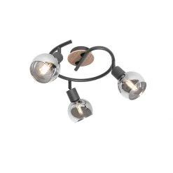 Neu 🎉 QAZQA Plafondlamp zwart 44,5 cm met smoke glas en hout 3-lichts - Vidro 😀