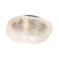 Aktion 🛒 QAZQA Klassische Deckenleuchte schwarz mit braunem Glas 40 cm IP44 - Damian 🎉 -Deckenleuchten Verkaufs-Shop 7501 104982 5