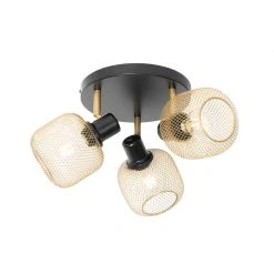 Am billigsten 🛒 QAZQA Industriespot schwarz mit goldenen 3-Lichtern - Bliss Mesh 😀 -Deckenleuchten Verkaufs-Shop 7521 104481 2