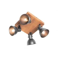 Beste Bewertungen von ⌛ QAZQA Industrie-Spot schwarz mit Holz neigbar 4-flammig - Tommy 👏 -Deckenleuchten Verkaufs-Shop 7537 105646 8