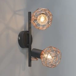 Schlussverkauf 😍 QAZQA Moderner Deckenstrahler schwarz mit zwei kupfernen Lampenschirmen - Mesh 2 🔥 -Deckenleuchten Verkaufs-Shop 7570 92289 7