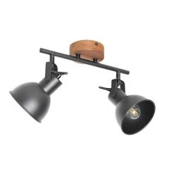 Rabatt ✨ QAZQA Industrie-Spot schwarz mit Holz neigbar 2-flammig - Tommy ✔️ -Deckenleuchten Verkaufs-Shop 7584 105644 12