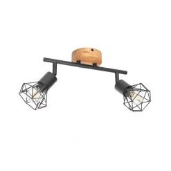 Coupon ⌛ QAZQA Spot zwart met hout draai- en kantelbaar 2-lichts - Mosh 💯 -Deckenleuchten Verkaufs-Shop 7664 105638 12