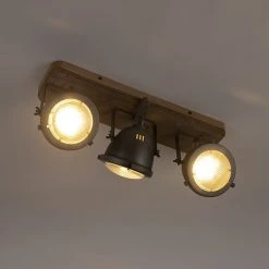 Brandneu 🧨 QAZQA Industriespot Stahl mit Holz kippbar 3-Licht - Emado 😉 -Deckenleuchten Verkaufs-Shop 7672 96670 12