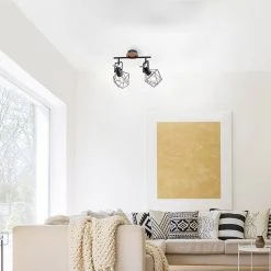 Am billigsten 💯 Paul Neuhaus Industrielle Deckenleuchte schwarz mit Holz 2-Licht - Sven 🎉