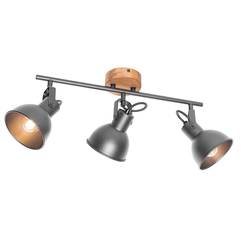 Bester Verkauf 👏 QAZQA Industrie-Spot schwarz mit Holz neigbar 3-Licht - Tommy 🥰 7 Bester Verkauf 👏 QAZQA Industrie-Spot schwarz mit Holz neigbar 3-Licht - Tommy 🥰 – Bild 7