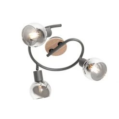 Neu 🎉 QAZQA Plafondlamp zwart 44,5 cm met smoke glas en hout 3-lichts - Vidro 😀 -Deckenleuchten Verkaufs-Shop 7827 105597 6
