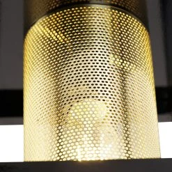 Bestes Angebot 👏 QAZQA Industrielle Deckenlampe schwarz mit Gold - Cage Tess 🤩 -Deckenleuchten Verkaufs-Shop 7848 104332 2