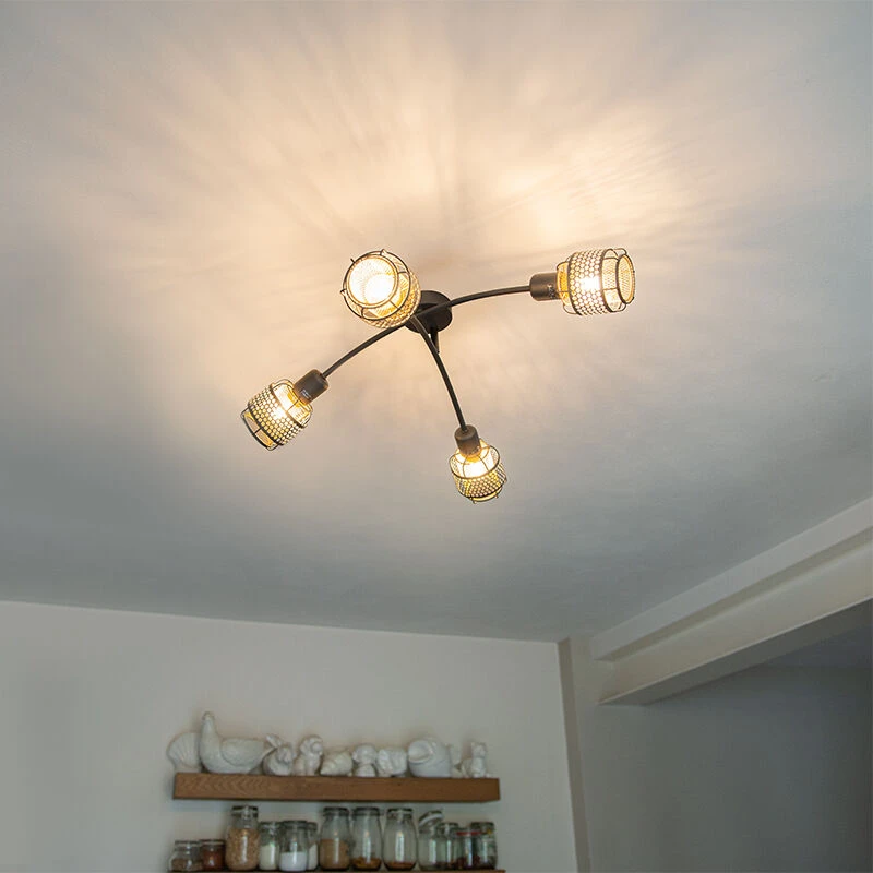 Rabatt 😀 QAZQA Design-Deckenleuchte Schwarz mit Gold 4-flammig - Noud 🤩 2 Rabatt 😀 QAZQA Design-Deckenleuchte Schwarz mit Gold 4-flammig - Noud 🤩 – Bild 2