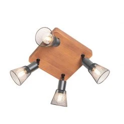 Budget 🎉 QAZQA Industriële spot zwart met hout 4-lichts - Kristina 💯 -Deckenleuchten Verkaufs-Shop 7867 105636 6