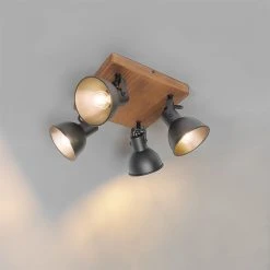 Beste Bewertungen von ⌛ QAZQA Industrie-Spot schwarz mit Holz neigbar 4-flammig - Tommy 👏 -Deckenleuchten Verkaufs-Shop 7928 105646 11
