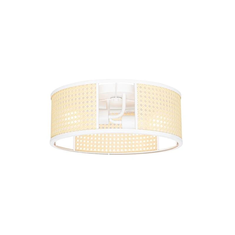 Budget 🎁 QAZQA Retro-Deckenleuchte weiß mit Rattan 40 cm - Akira 🔔 1 Budget 🎁 QAZQA Retro-Deckenleuchte weiß mit Rattan 40 cm - Akira 🔔