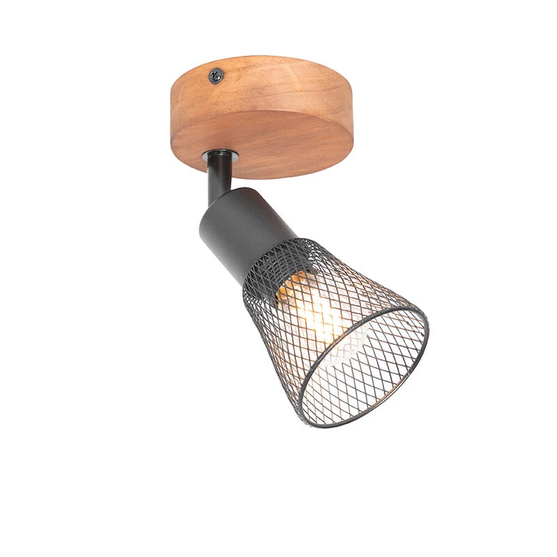 Bestpreis 🎁 QAZQA Industrieller Spot schwarz mit Holz - Kristina 🔥 2 Bestpreis 🎁 QAZQA Industrieller Spot schwarz mit Holz - Kristina 🔥 – Bild 2