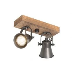 Angebote 👍 QAZQA Ländlicher Fleck schwarz mit Holz 2-flammig - Jelle 🔔 -Deckenleuchten Verkaufs-Shop 8038 103993 5