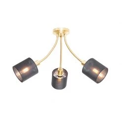 Rabatt 😉 QAZQA Moderne Deckenleuchte Messing mit Schirm schwarz 3-flammig - Merwe 🤩 -Deckenleuchten Verkaufs-Shop 8057 104940 9