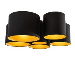 Großhandel 🤩 QAZQA Plafondlamp zwart met gouden binnenkant 6-lichts - Multidrum ⌛ -Deckenleuchten Verkaufs-Shop 8070 105737 5