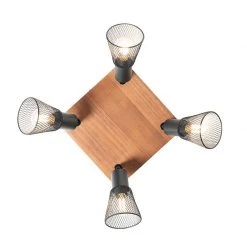 Budget 🎉 QAZQA Industriële spot zwart met hout 4-lichts - Kristina 💯 -Deckenleuchten Verkaufs-Shop 8075 105636 8