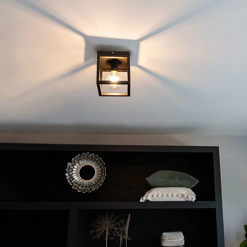 Rabatt 🔔 QAZQA Industrielle Deckenleuchte schwarz - Käfig 1 🎉 1 Rabatt 🔔 QAZQA Industrielle Deckenleuchte schwarz - Käfig 1 🎉